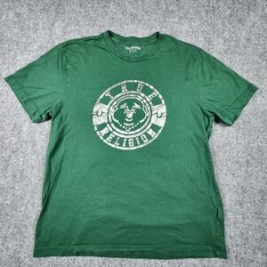 True Religion Mens Green Silver Buddha Logo Graphic T-Shirt Cotton Large